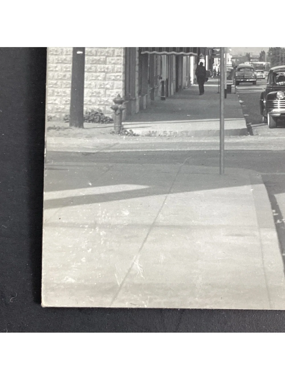 RPPC Business District Perris California Black & White Postcard Downtown 1940s